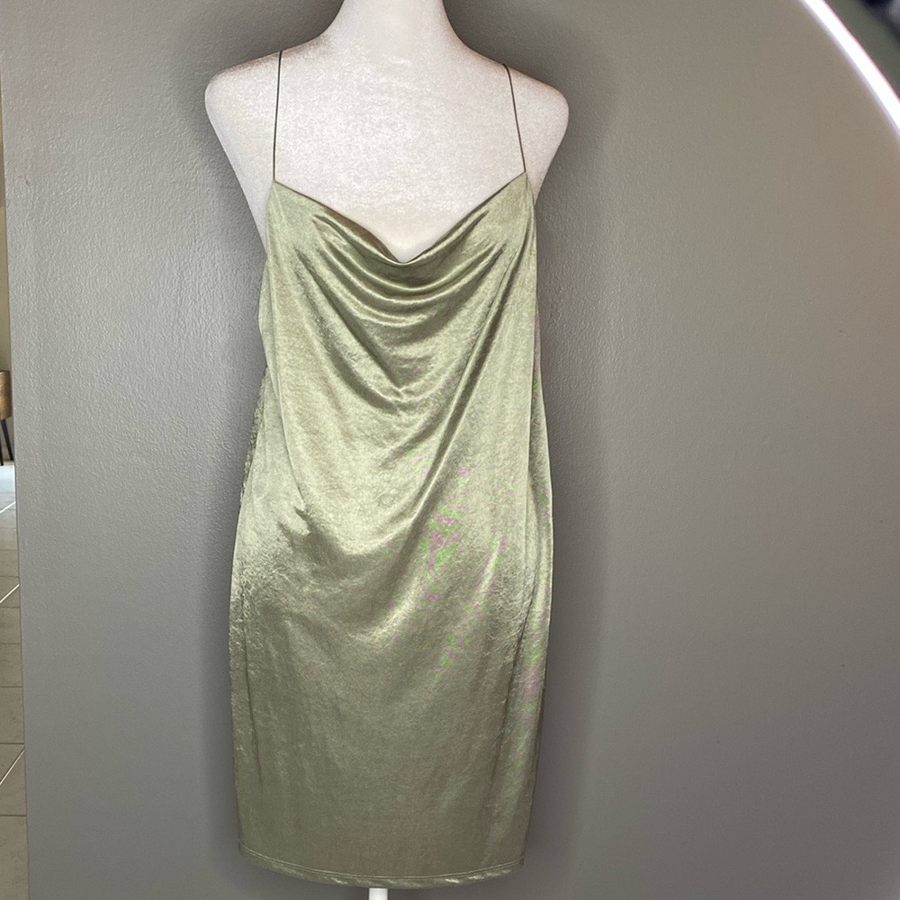 NWT! Zara Satin Metallic Stretch Spaghetti Strap Mini Dress - Size M
